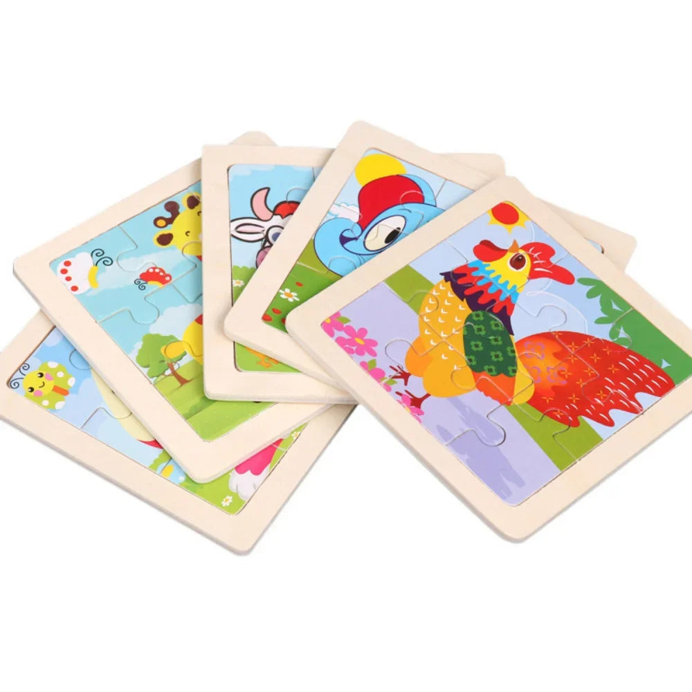 Set di 9 Puzzle in Legno per Bambini – Animali e Veicoli in Stile Montessori