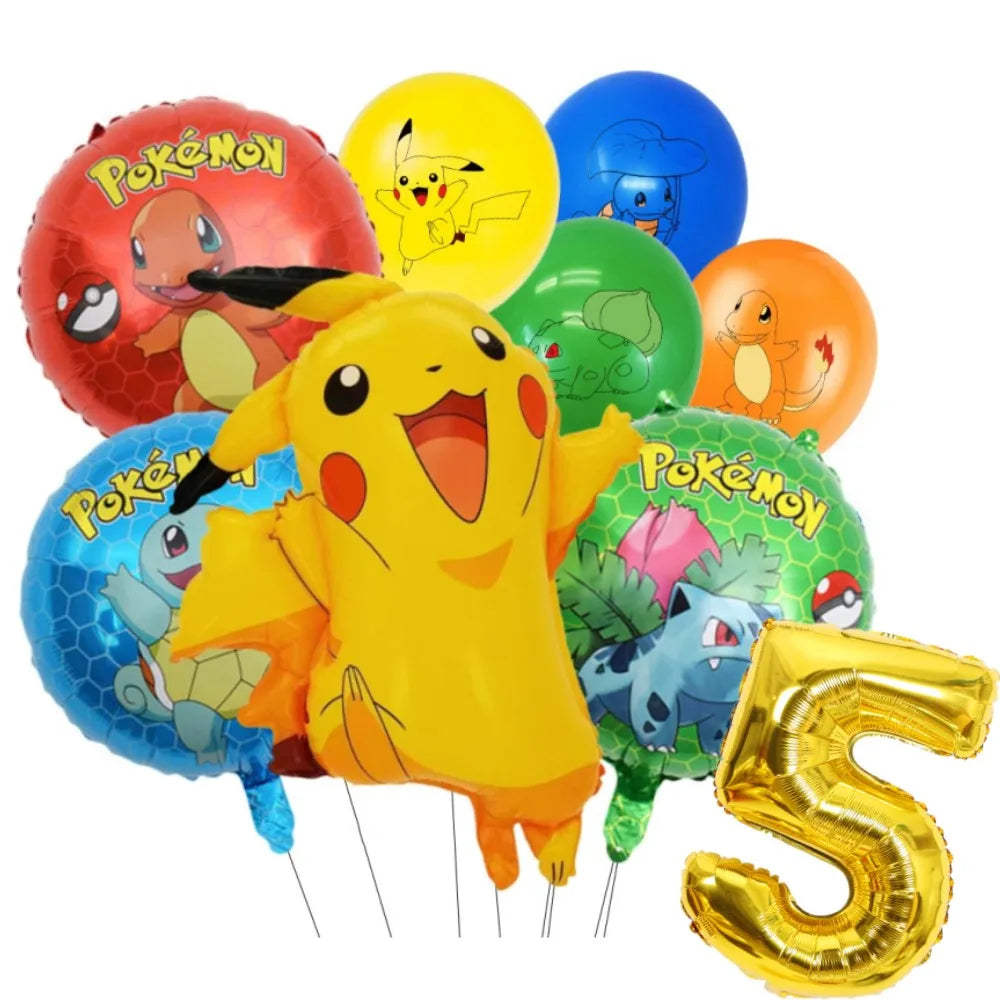 1Set Pokemon Balloon 32 Inch Number Foil Balloons 1st-9st Kids Pikachu Theme Birthday Party Decorations Baby Shower Globos Toy