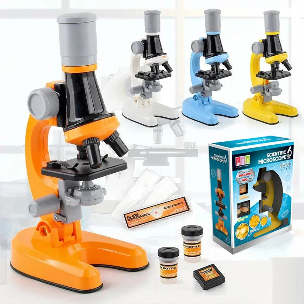 Microscopio Biologico per Bambini – Microscopio Educativo con LED, Ingrandimento 100X, 400X, 1200X e Vetrini