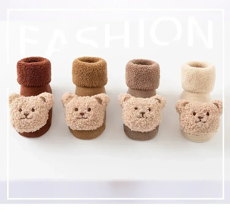Calzini per Bambini con Orsetto Cartone Animato – Calzini Antiscivolo per Neonati e Bambini, Calzini Invernali Morbidi in Cotone