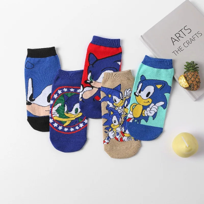 New 5pcs Sonics Socks Baby Boys Cartoon Cotton Hosiery Anime Mesh Boat Socks Spring Summer Thin Socks Children Birthday Gifts