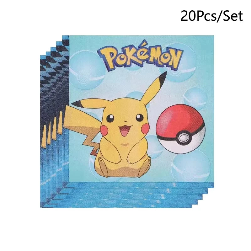 Pokemon Birthday Party Decor Disposable Tableware Cup Plate Napkin Tablecloth Pikachu Kids Baby Shower Party Supplies