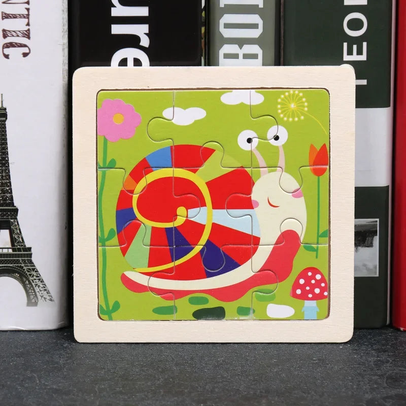 Set di 9 Puzzle in Legno per Bambini – Animali e Veicoli in Stile Montessori