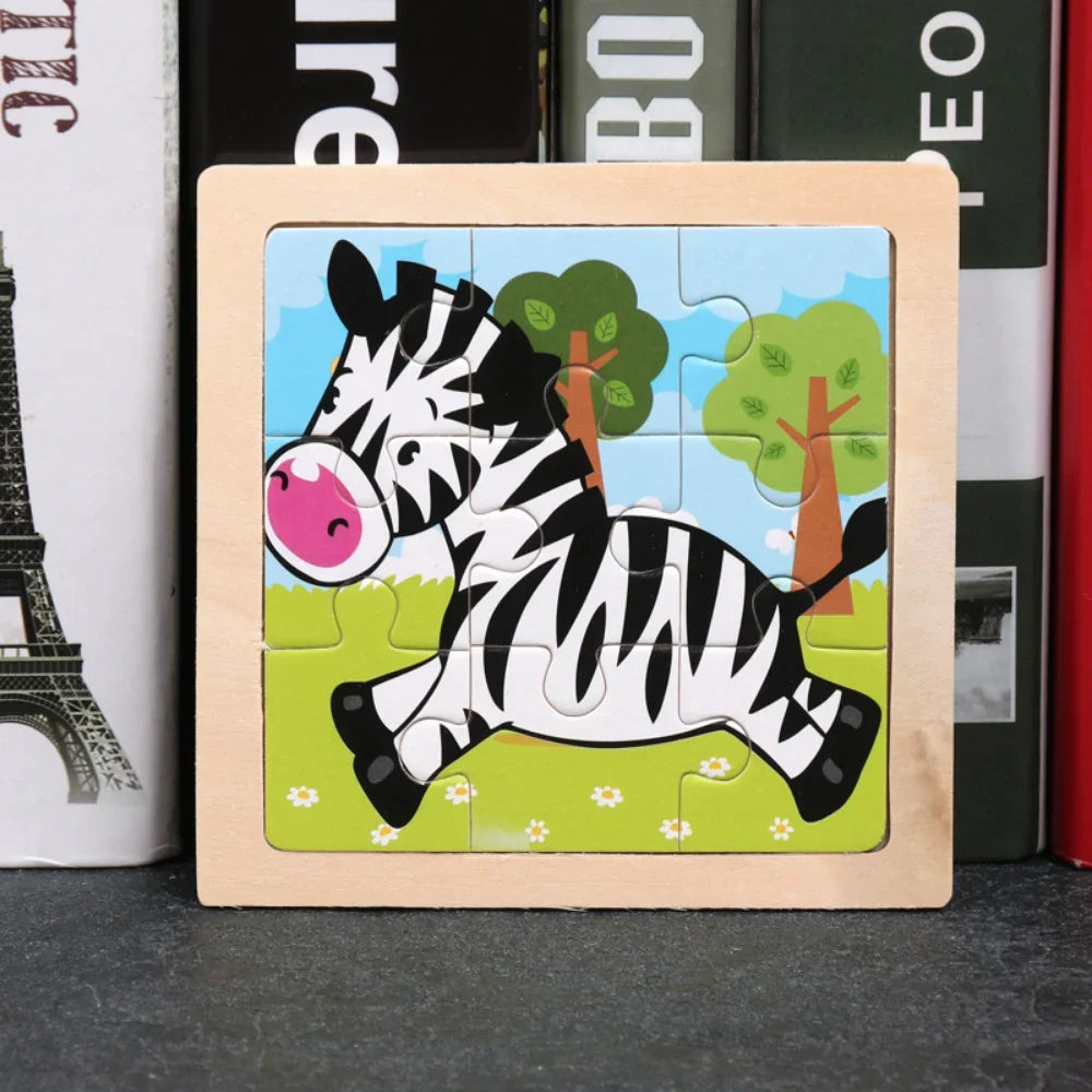 Set di 9 Puzzle in Legno per Bambini – Animali e Veicoli in Stile Montessori