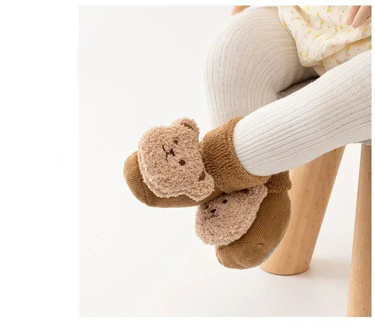 Calzini per Bambini con Orsetto Cartone Animato – Calzini Antiscivolo per Neonati e Bambini, Calzini Invernali Morbidi in Cotone