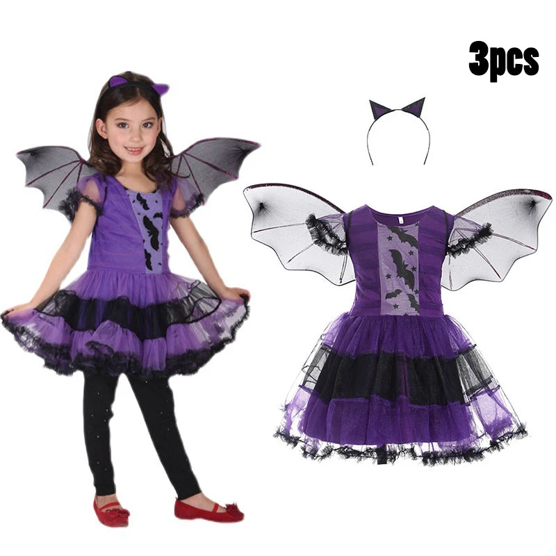 Costume da Cosplay di Vampira per Bambina 2024 - Abito da Halloween per Bambine, Sposa Fantasma Gotica, Outfit da Carnevale in Nero e Rosso