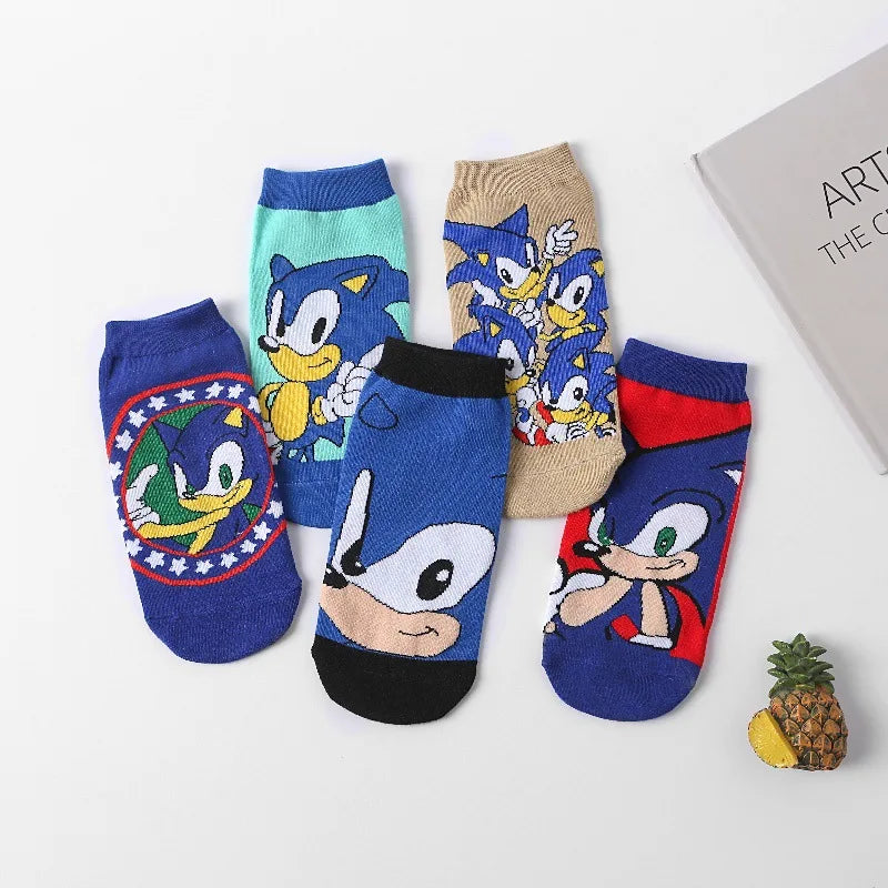 New 5pcs Sonics Socks Baby Boys Cartoon Cotton Hosiery Anime Mesh Boat Socks Spring Summer Thin Socks Children Birthday Gifts