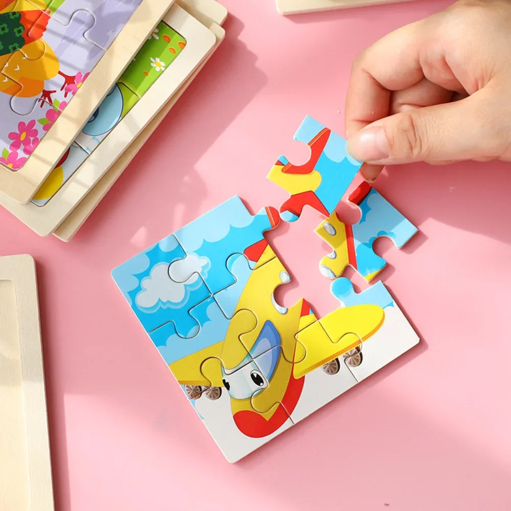 Set di 9 Puzzle in Legno per Bambini – Animali e Veicoli in Stile Montessori