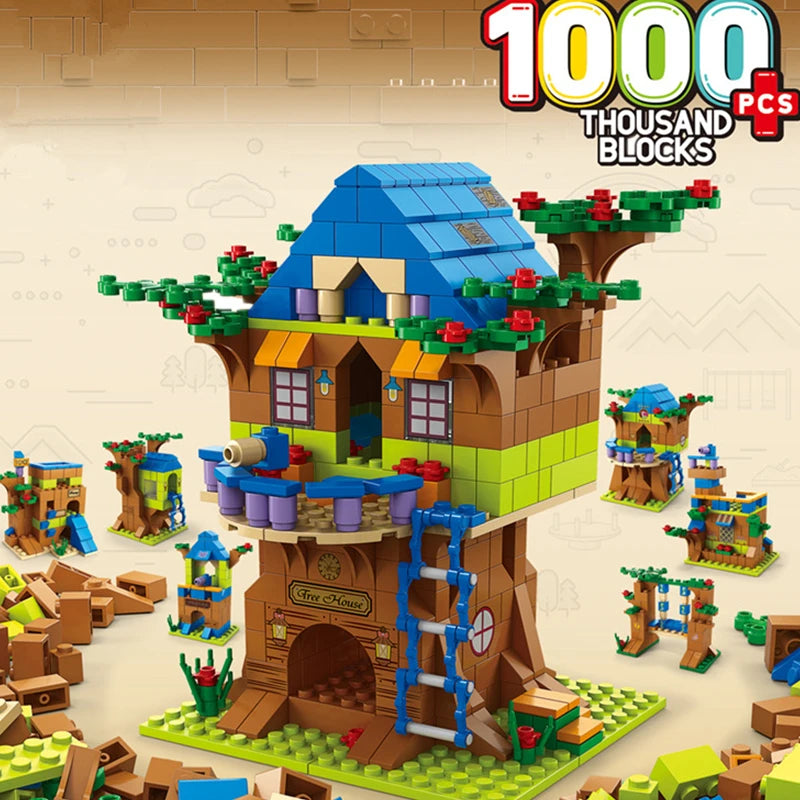Set di Costruzioni 6 in 1 – Casa sull'Albero con Scivolo e Castello per Bambini