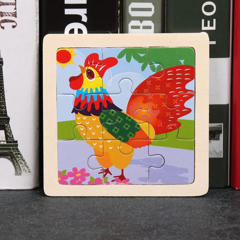 Set di 9 Puzzle in Legno per Bambini – Animali e Veicoli in Stile Montessori