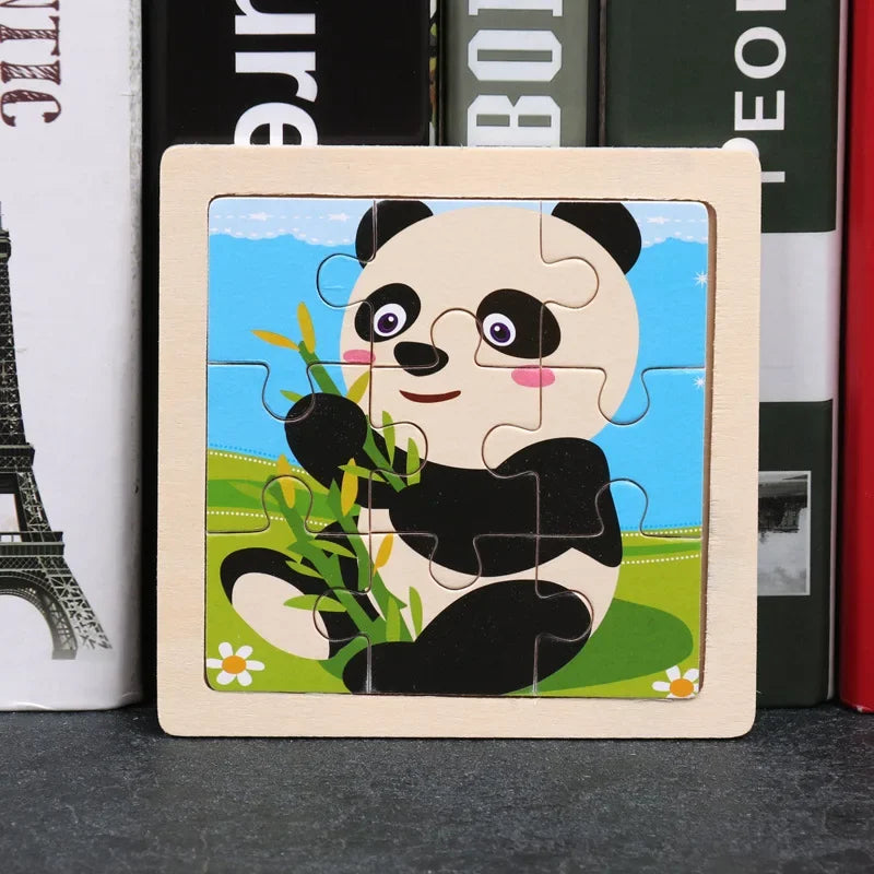 Set di 9 Puzzle in Legno per Bambini – Animali e Veicoli in Stile Montessori