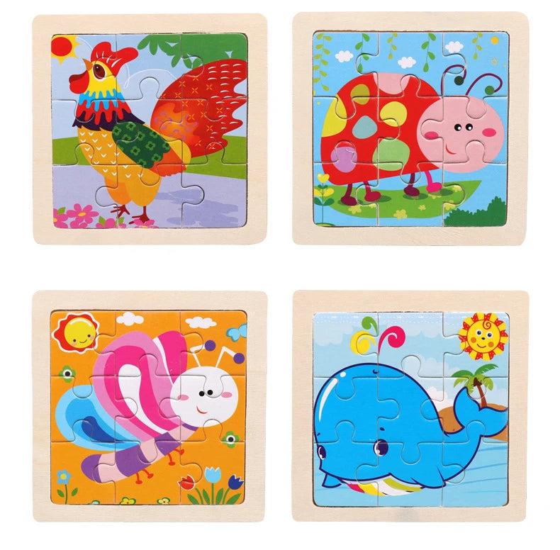 Set di 9 Puzzle in Legno per Bambini – Animali e Veicoli in Stile Montessori