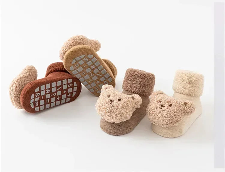 Calzini per Bambini con Orsetto Cartone Animato – Calzini Antiscivolo per Neonati e Bambini, Calzini Invernali Morbidi in Cotone