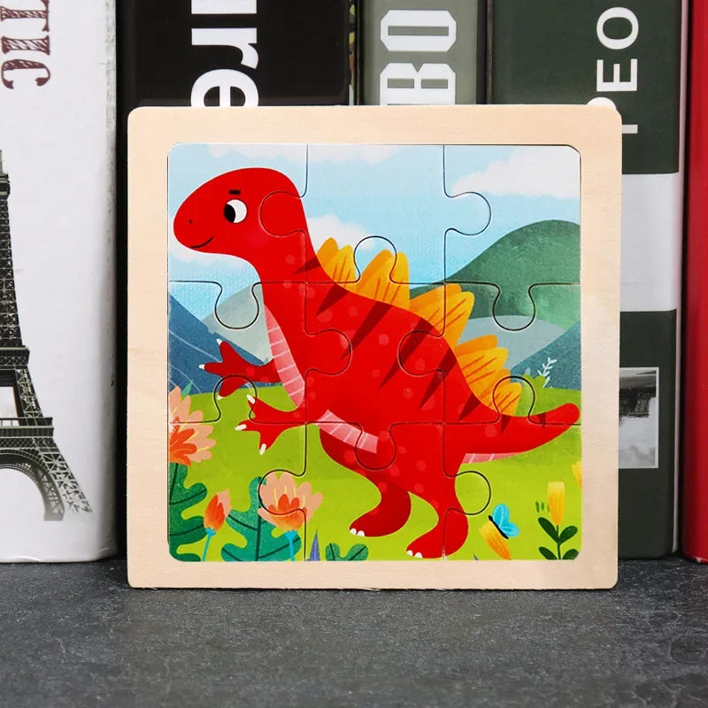 Set di 9 Puzzle in Legno per Bambini – Animali e Veicoli in Stile Montessori