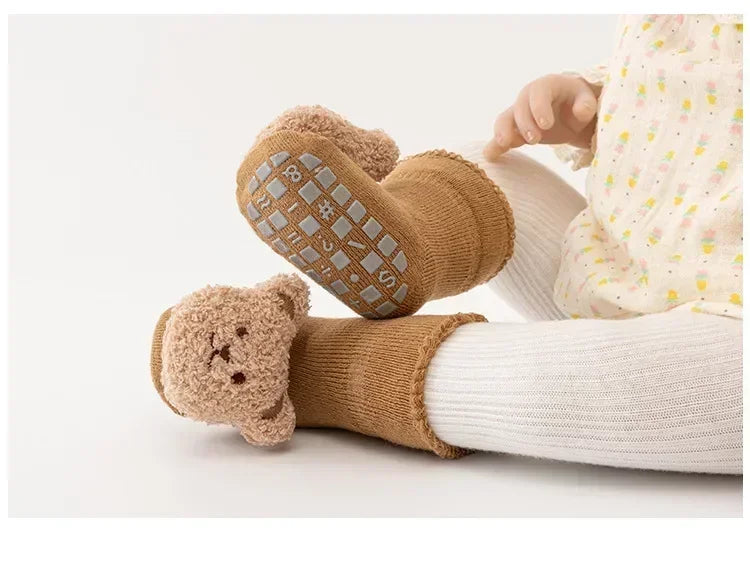 Calzini per Bambini con Orsetto Cartone Animato – Calzini Antiscivolo per Neonati e Bambini, Calzini Invernali Morbidi in Cotone