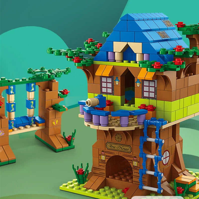 Set di Costruzioni 6 in 1 – Casa sull'Albero con Scivolo e Castello per Bambini