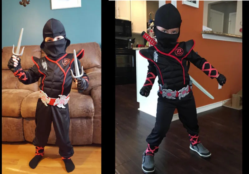 Costume da Ninja Deluxe per Bambini con Accessori Arma - Outfit Kung Fu per Bambini, Idee per Halloween e Regali con Giocattolo