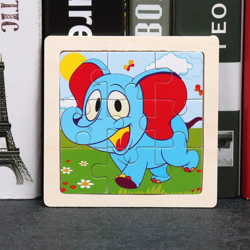 Set di 9 Puzzle in Legno per Bambini – Animali e Veicoli in Stile Montessori