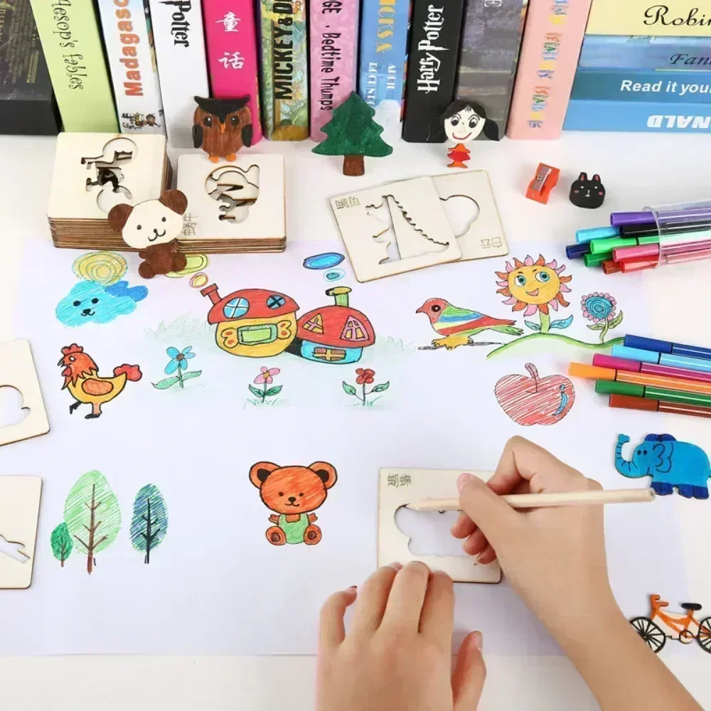 Set di 20 Pezzi - Giocattoli da Disegno in Legno per Bambini 🎨✨