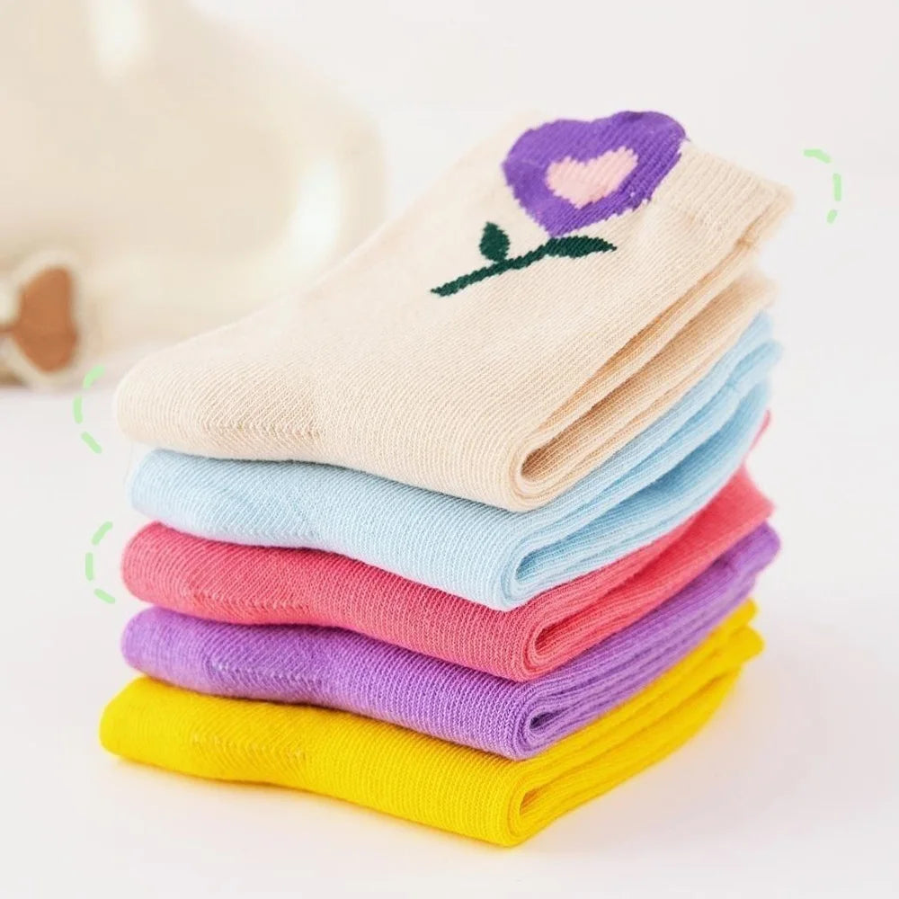 🧦🌸 Set 5 Paia di Calzini Bambina – Fiori, Colori e Tanta Comodità! 🌈✨