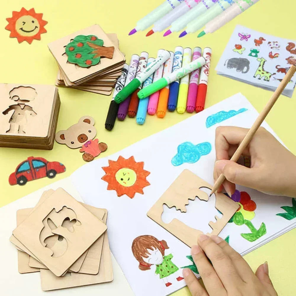 Set di 20 Pezzi - Giocattoli da Disegno in Legno per Bambini 🎨✨